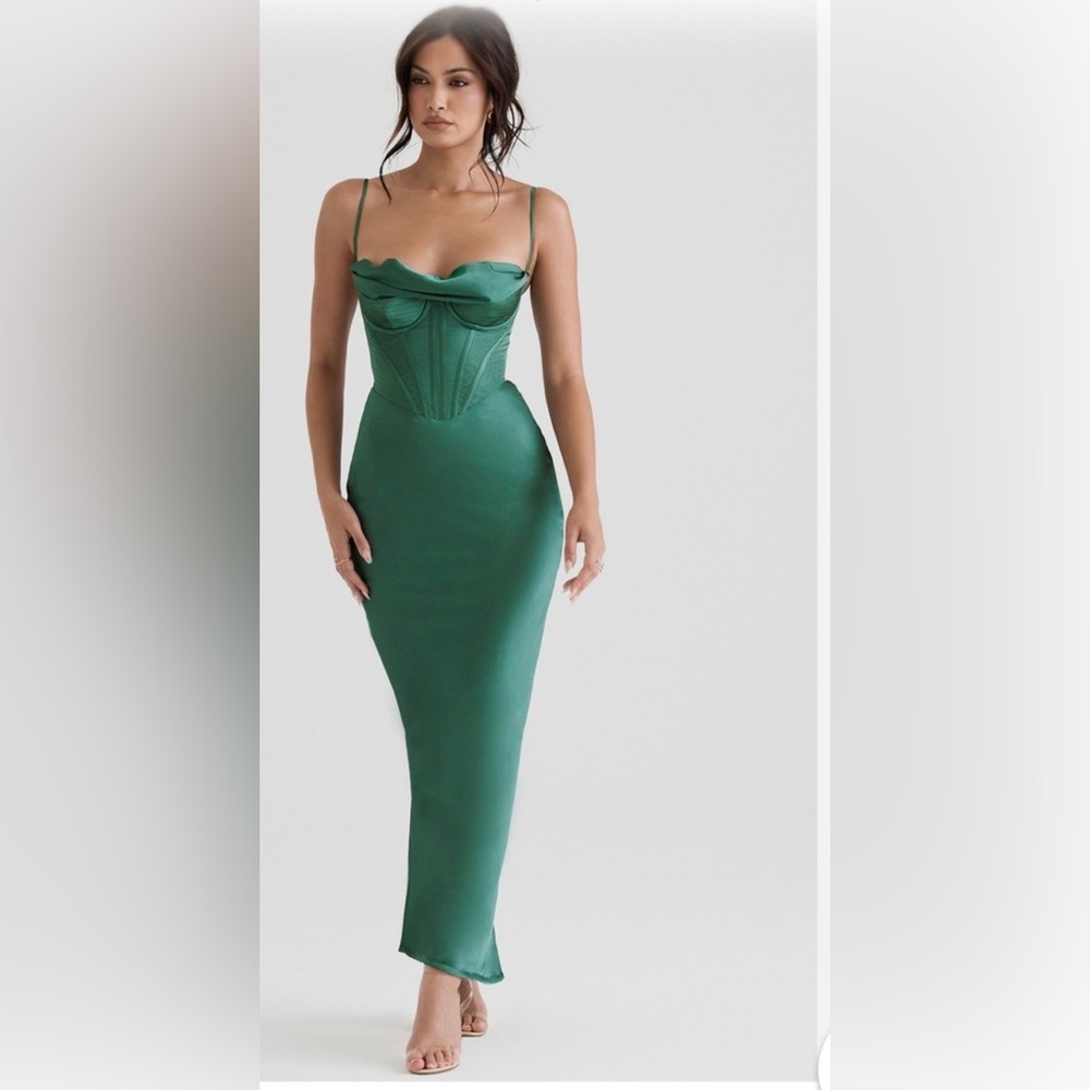 HOUSE OF CB 'Charmaine' Forest Corset Maxi Dress/Size S-US(P)4-6 New without tag